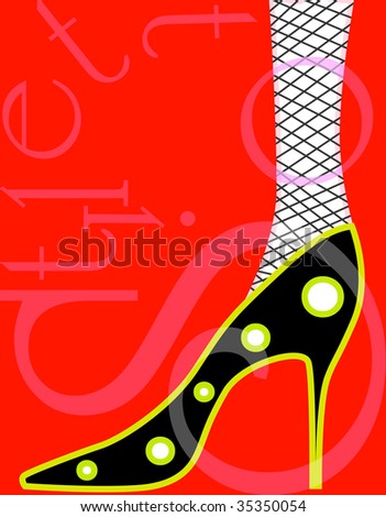 A yellow and black stiletto shoe on a red background