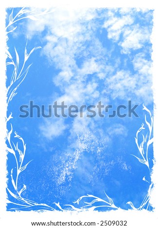 blue sky background with floral border