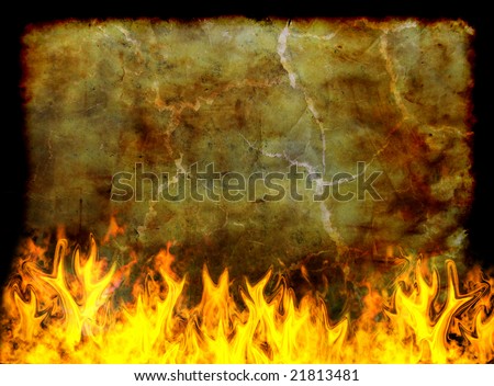 Old burning paper background, fire flame