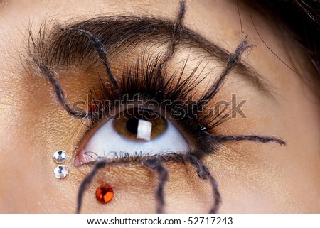 woman eye close-up with spider make up