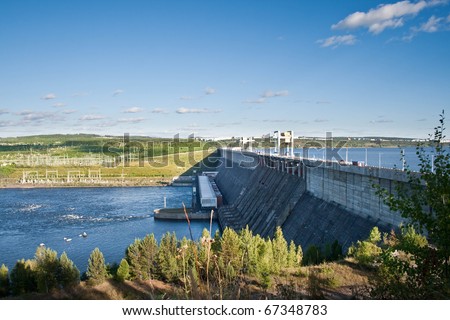 Hydroelectric station on Angara river, near Ust-Ilimsk city, Russia, siberia