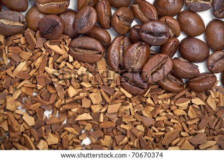 background from coffee grains and soluble coffee