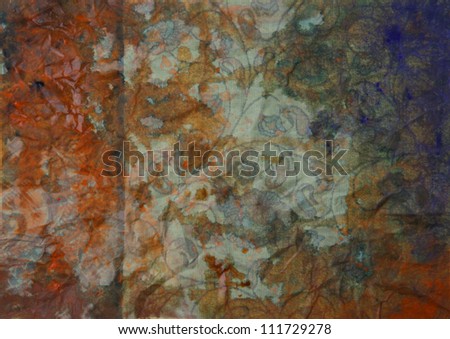 Paper with orange, brown, and violet paint abstract. Abstract border frame with vintage background texture design, luxurious paper or grunge wallpaper