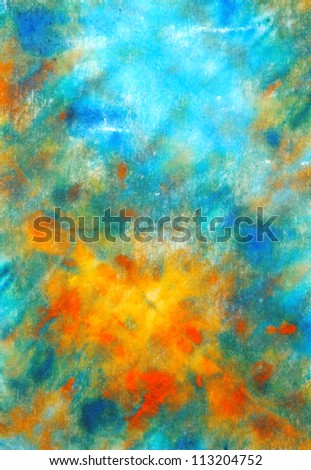 Abstract hand drawn paint background: blue, red, and yellow patterns. Great for art texture, grunge design, and vintage paper