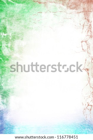 Abstract textured background: blue, green, and brown patterns. For art texture, grunge design, and vintage paper / border frame