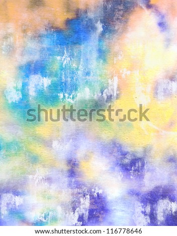 Abstract textured background: blue and yellow patterns. For art texture, grunge design, and vintage paper / border frame