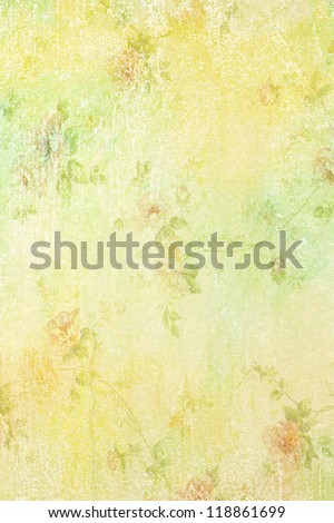 Abstract textured background: roses / floral patterns/ on yellow backdrop. For art texture, grunge design, and vintage paper / border frame