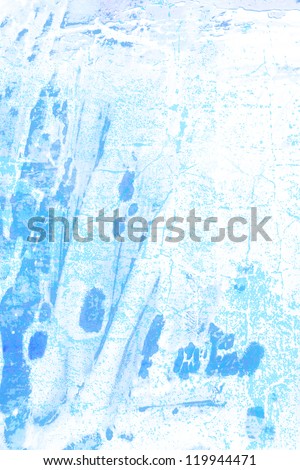 Abstract textured background: blue frost-like patterns on white backdrop. For art texture, grunge design, and vintage paper / border frame