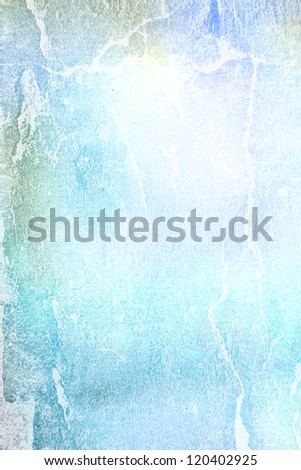 Abstract textured background: blue, yellow, and white patterns on sky-like backdrop. For art texture, grunge design, and vintage paper / border frame
