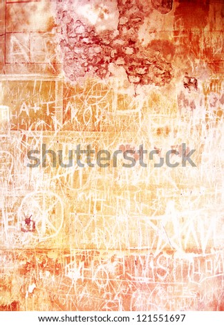 Old inscribed wall: Abstract textured background with red and brown patterns on white backdrop. For art texture, grunge design, and vintage paper / border frame