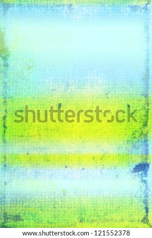 Elegant vintage border frame: abstract textured background with blue, green, and yellow patterns. For art texture, grunge design, and old paper