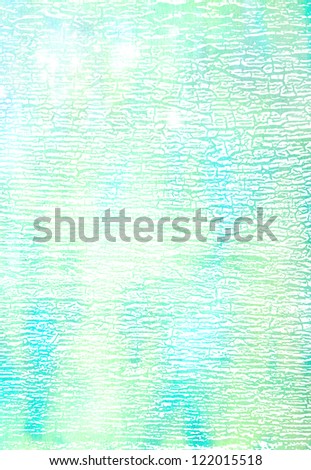 Abstract textured background: white and green patterns on blue sky-like backdrop. For art texture, grunge design, and vintage paper / border frame