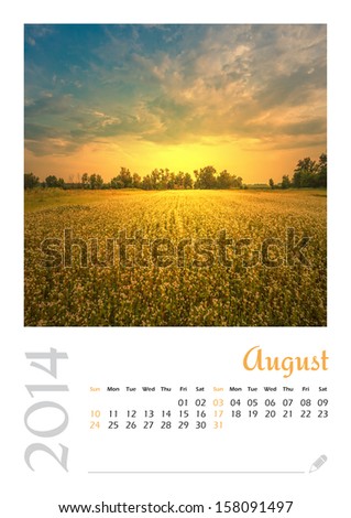 Photo calendar with minimalist landscape 2014. August. Version 2