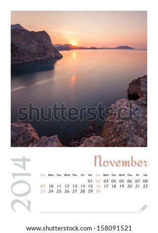 Photo calendar with minimalist landscape 2014. November. Version 2