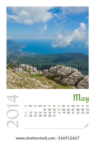 Photo calendar with minimalist landscape 2014. May. Version 3