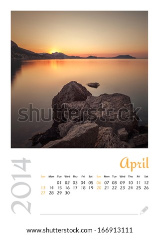 Photo calendar with minimalist landscape 2014. April. Version 2
