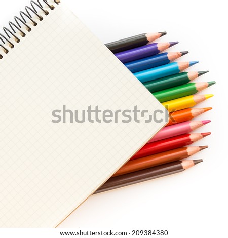Office and school accessories. Pencil and notebook isolated on white background.