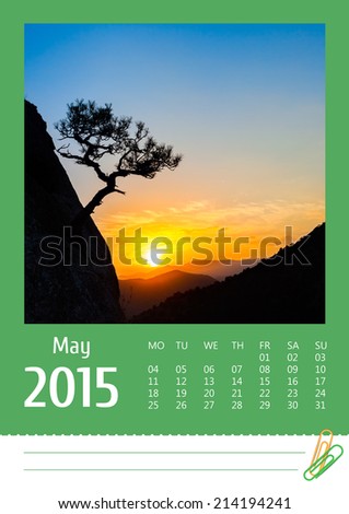 2015 photo calendar with minimalist landscape. May. Dawn on the sea