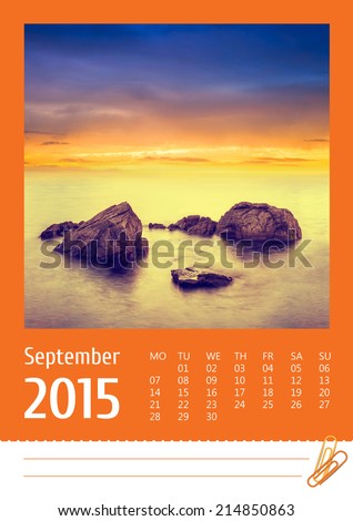 2015 photo calendar with minimalist landscape. September.