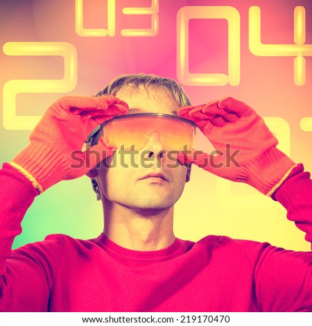 abstract futuristic portrait of man with glasses