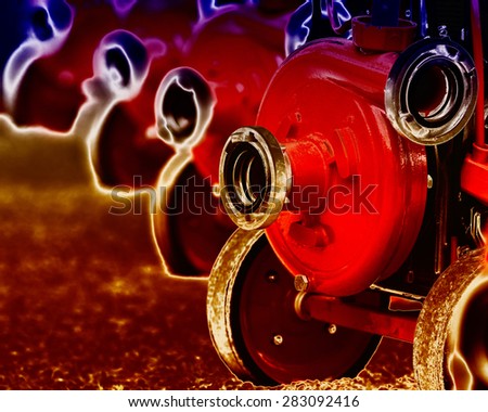 Red portable water supply system for field, artistic image technique