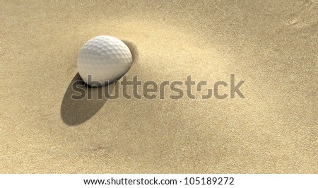 A golf ball plugged deep in a sand trap