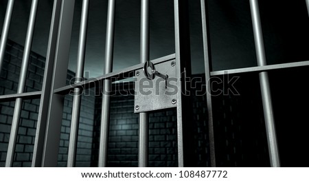 A Closeup Of The Lock Of A Brick Jail Cell With Iron Bars And A Key In The Locking Mechanism With The Door Open