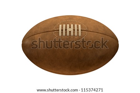 An old classic leather rugby ball with laces and stitching on an isolated background An old classic leather rugby ball with laces and stitching on an isolated background