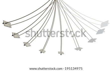 A regular home made swing made of rope and a wooden plank showing its swinging path in different stages on an isolated white background