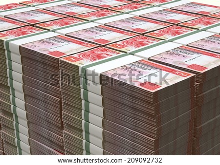 A stack of bundled hong kong dollar banknotes on an isolated background
