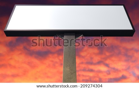 A blank vertical light box street billboard on a cloudy red sky morning background
