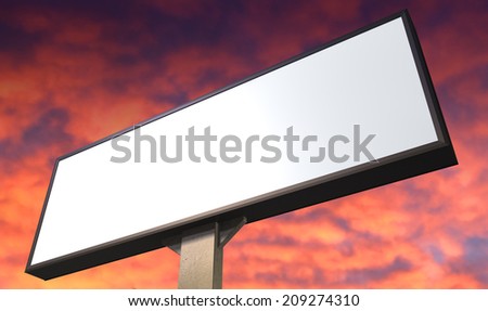 A blank vertical light box street billboard on a cloudy red sky morning background