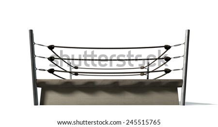An old vintage boxing ring surrounded by ropes on an isolated white background