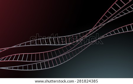An abstract strand of a thread of interconnected steel cube bars forming a curled DNA type structure on an isolated background