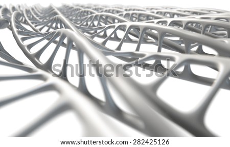 A microscopic view of asequenced pattern of DNA styled strands in a generic white color on an isolated background