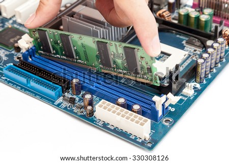 Put computer memory (RAM) in the slot of motherboard