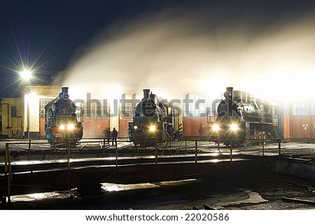Steam locomotives (Cy, Em, Er) in the depot Kolomiya. Retro Tour with steam locomotives in the Carpathians at February of 2008.