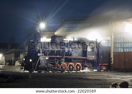 Steam locomotive in the depot Kolomiya. Retro Tour with steam locomotives in the Carpathians at February of 2008.