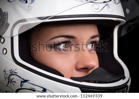 woman in biker helmet, motorcycle helmet