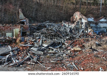Photo from demolition  textile  factory in sunny day
