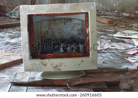 Broken monitor ,photo from demolition of factory