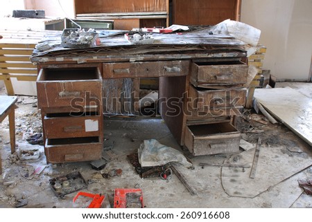 Photo from demolition  textile  factory,broken table.