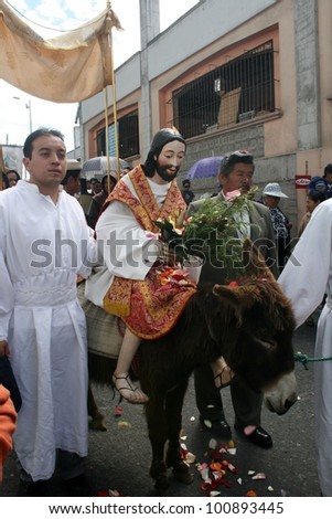 QUITO, ECUADOR - APRIL 01: Jesus entering town at the Palm Sunday procession on april 01, 2012  in Quito, Ecuador