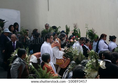 QUITO, ECUADOR - APRIL 01: Jesus entering town at the Palm Sunday procession on april 01, 2012  in Quito, Ecuador