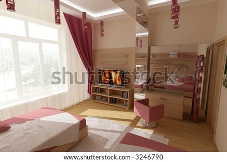 3d render of pink bedroom