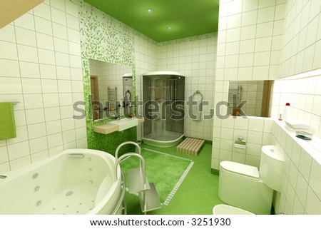 3d render of green bathroom
