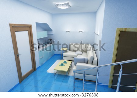 3d image of blue room for swimming and weakness