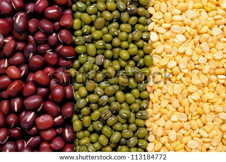 mix of red, green and yellow beans