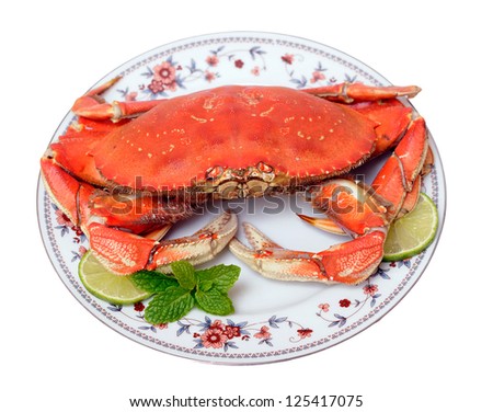 steamed crab on dish isolated on white background