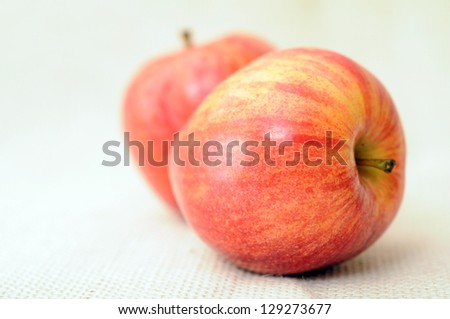 two Jonagold apples  on burlap background